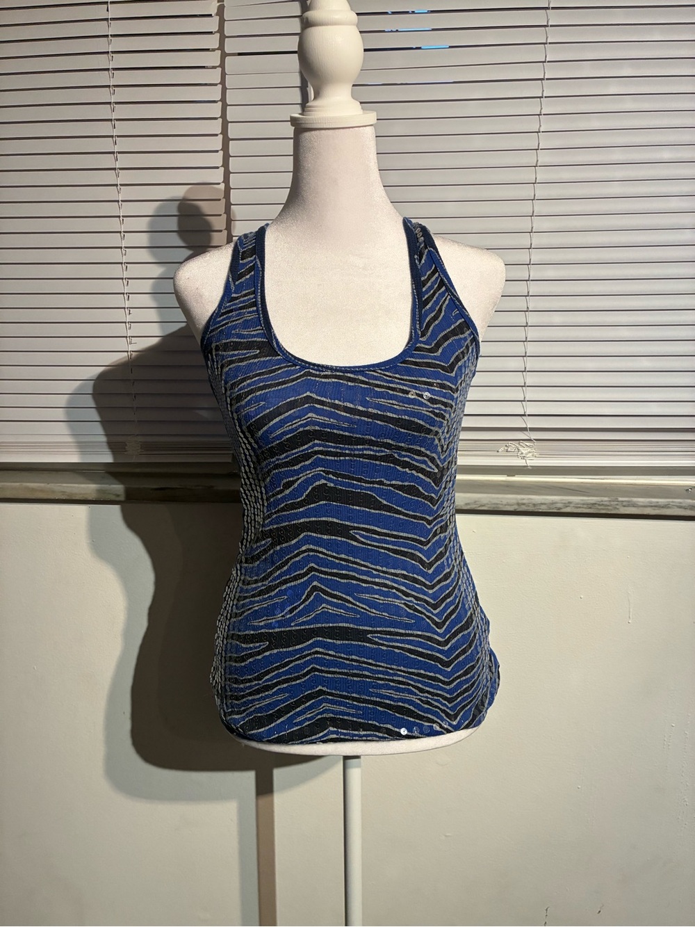 Almost Famous Blue and Black Zebra-Print Racerback Tank